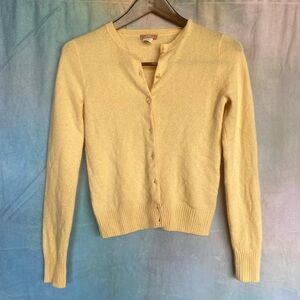 J. CREW 100% Cashmere Pastel Yellow Button Up Long Sleeve Knit Ribbed Cardigan